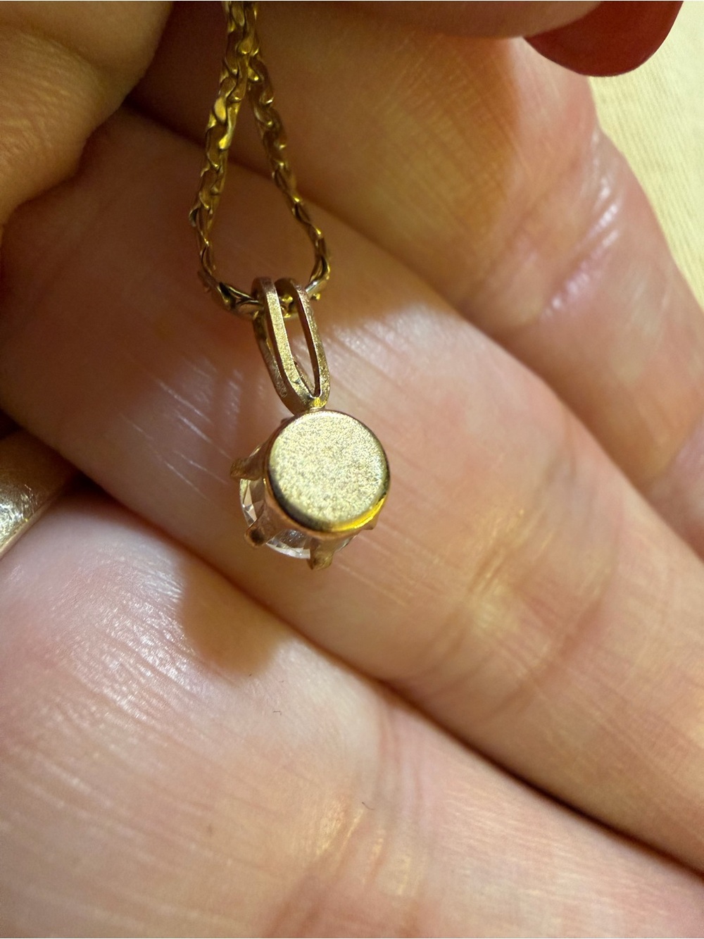 Vintage Monet Gold Tone Clear Rhinestone Solitaire Pendant Necklace 16” Signed - Picture 3 of 4